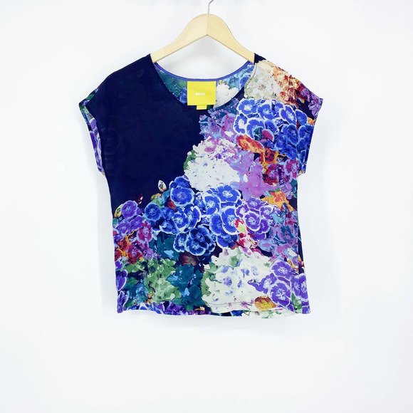 Anthropologie Tops - Anthropologie Maeve Floral Silk Top Blue Size 2
